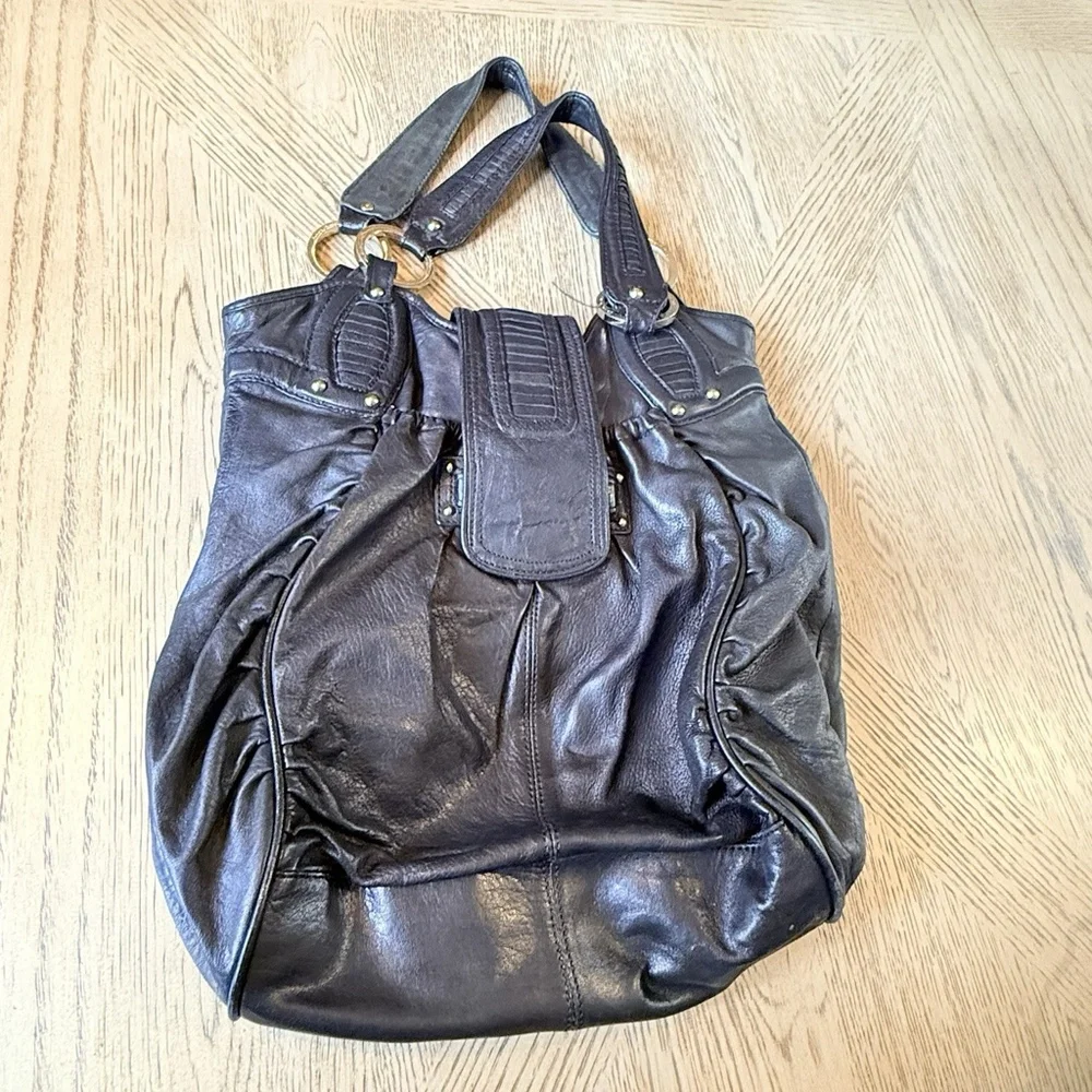 Junior Drake black leather hobo handbag Black